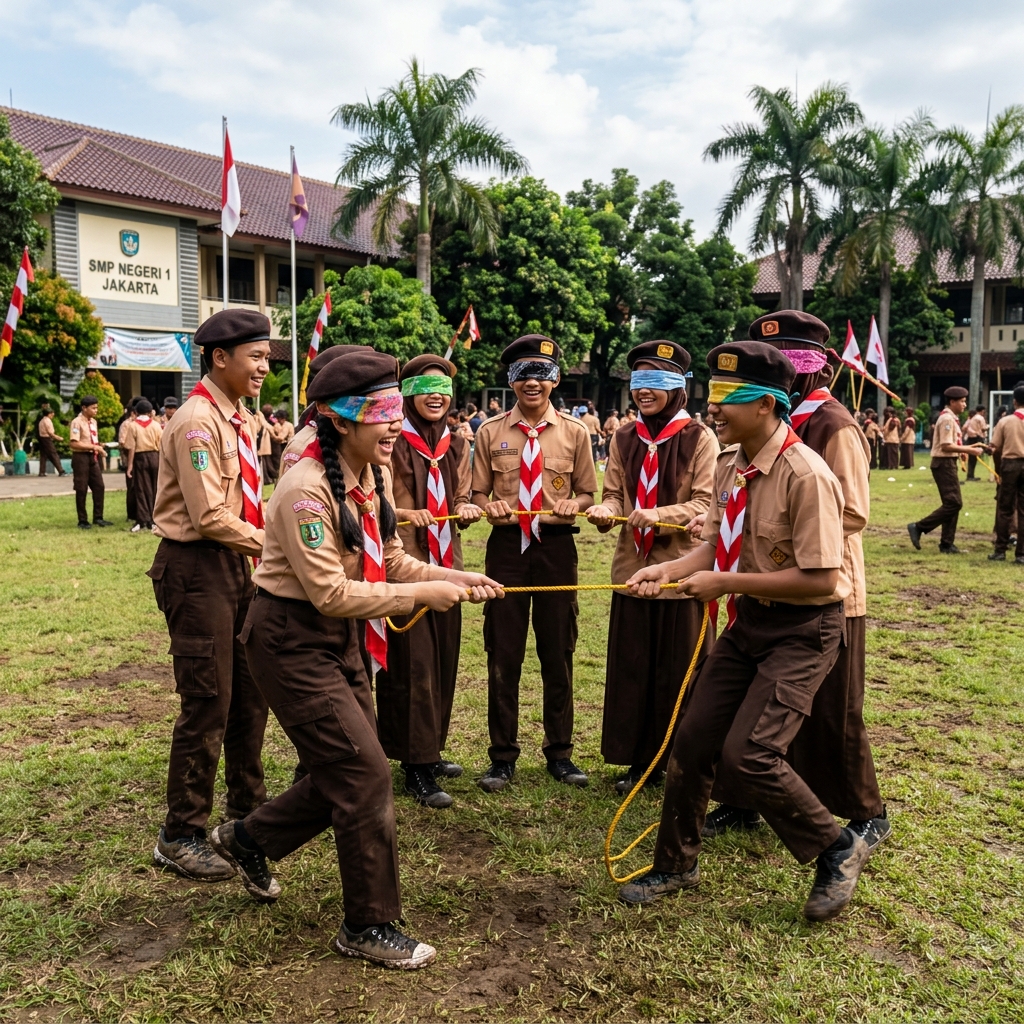 Siswa SMPN 2 Musuk dalam kegiatan kepramukaan penggalang di luar ruangan